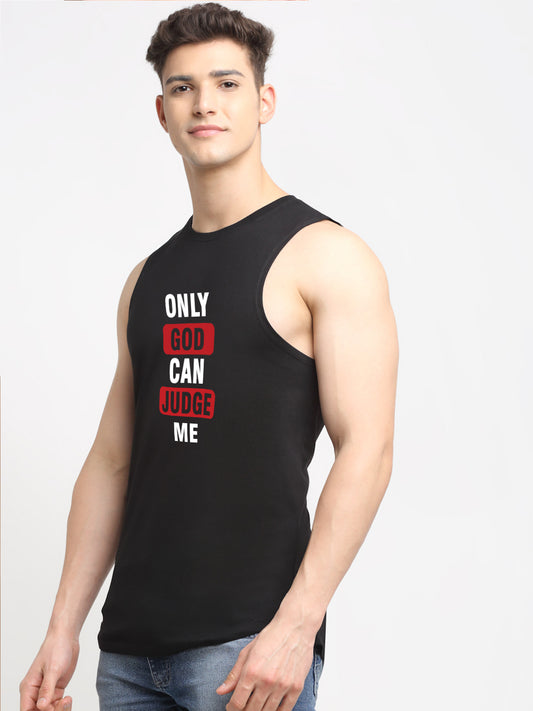 Men's Only God Can Judge Me Printed Round Neck Gym Vest - Friskers