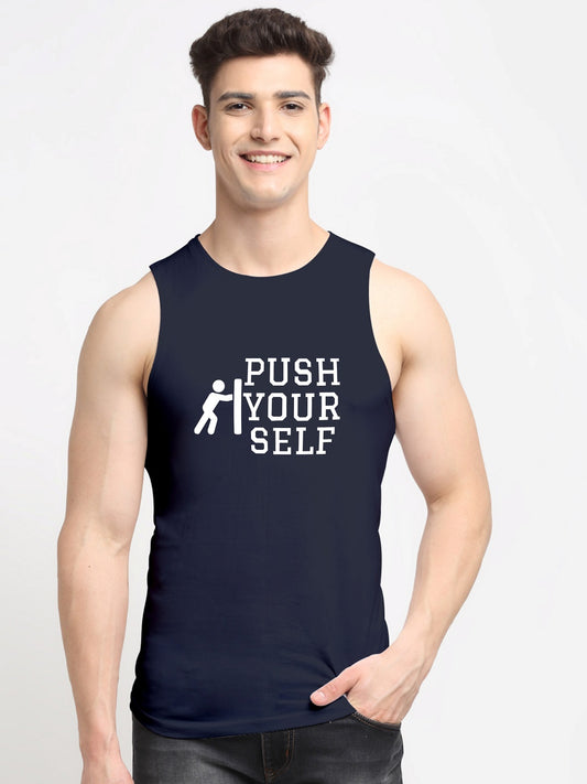 Men Push Yourself Printed Cotton Training Vest - Friskers