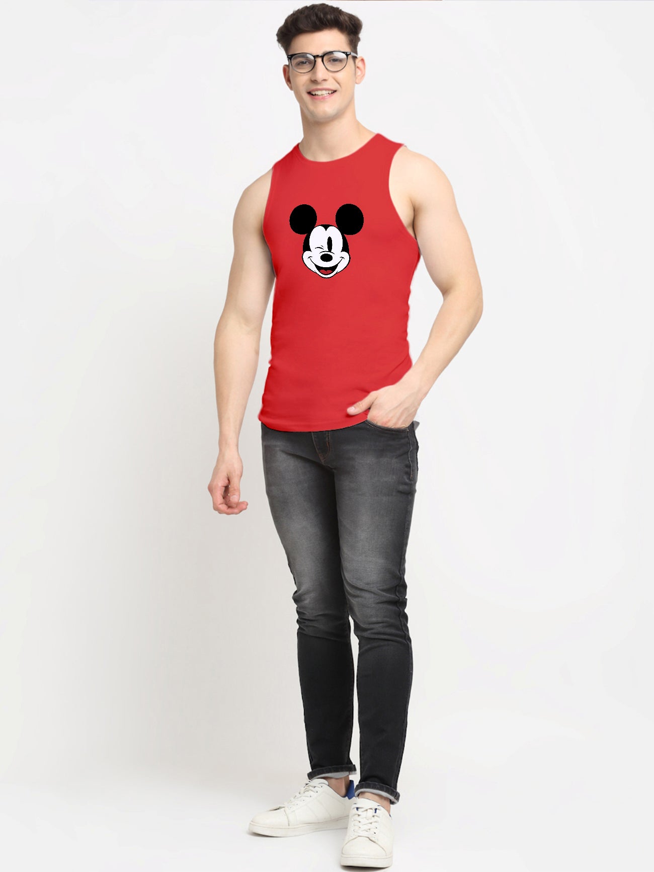 Men's Mickey Mouse Printed Cotton Gym vest - Friskers