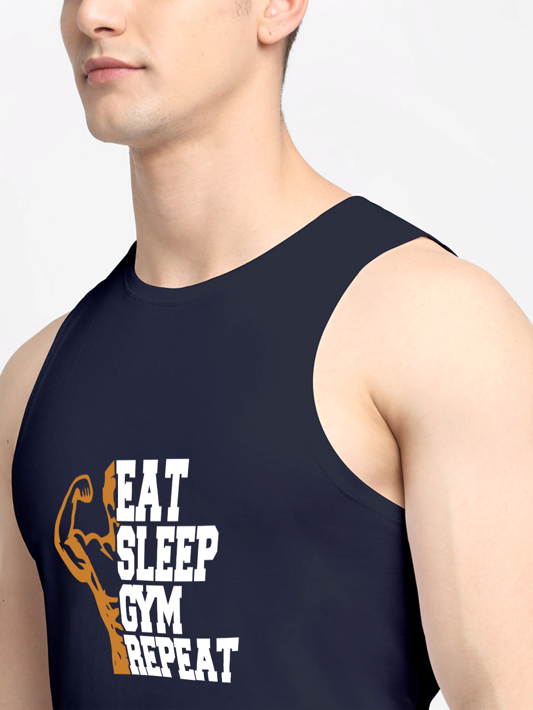 Men's Eat Sleep Gym Repeat Printed Round Neck Gym Vest - Friskers