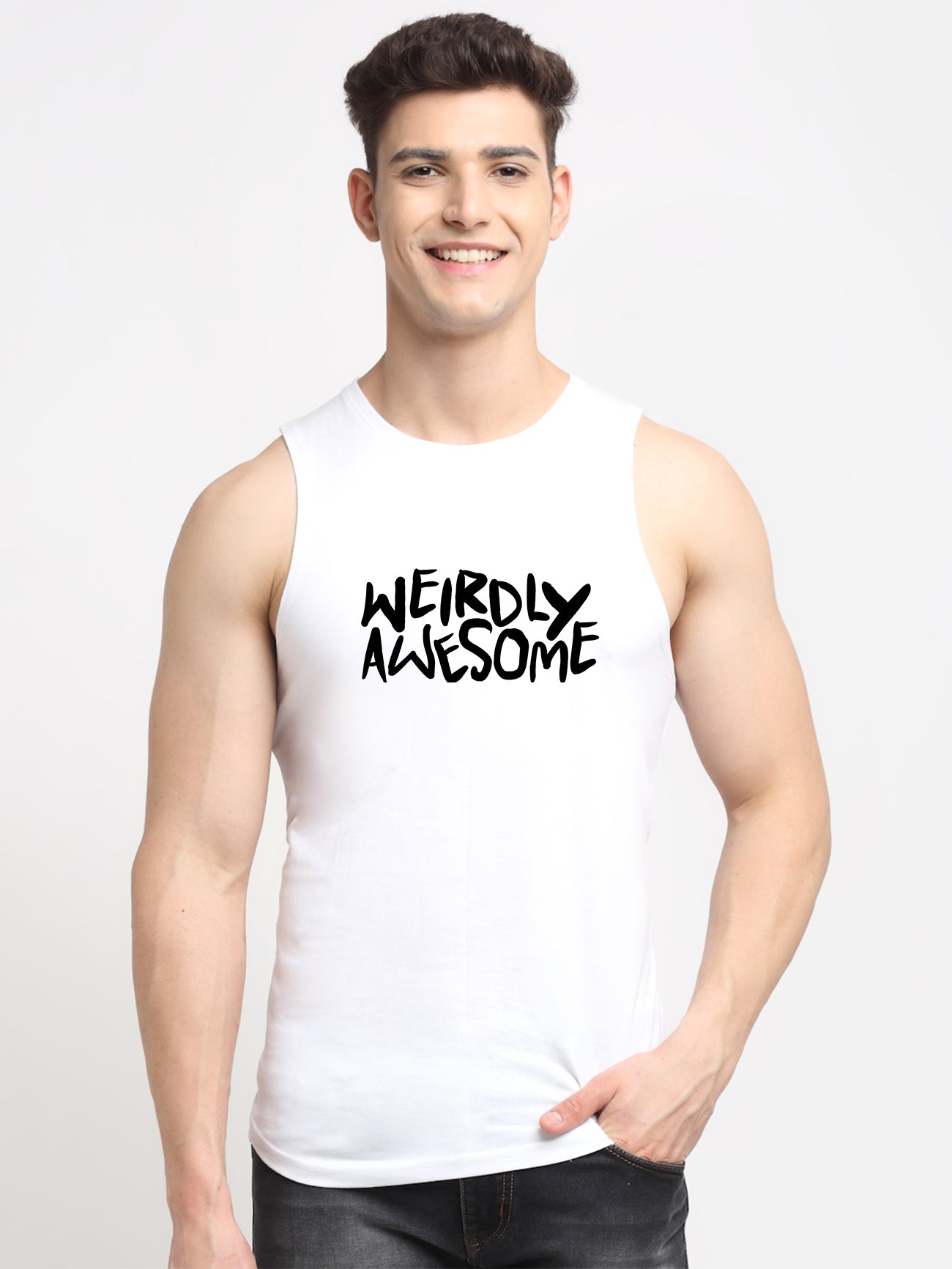 Men's Weirdly Awesome Round Neck Sports Gym Vest - Friskers