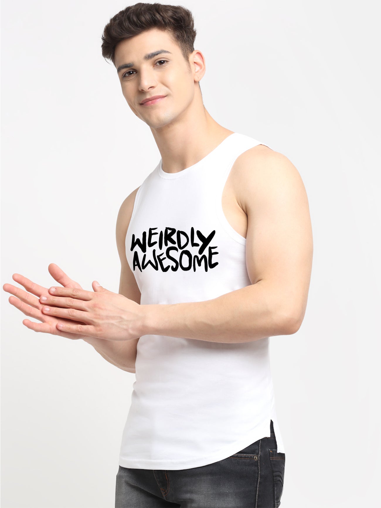 Men's Weirdly Awesome Round Neck Sports Gym Vest - Friskers