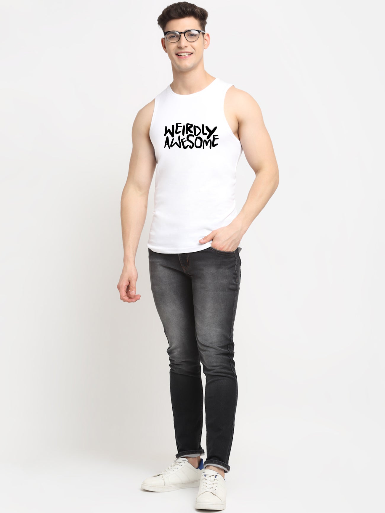Men's Weirdly Awesome Round Neck Sports Gym Vest - Friskers