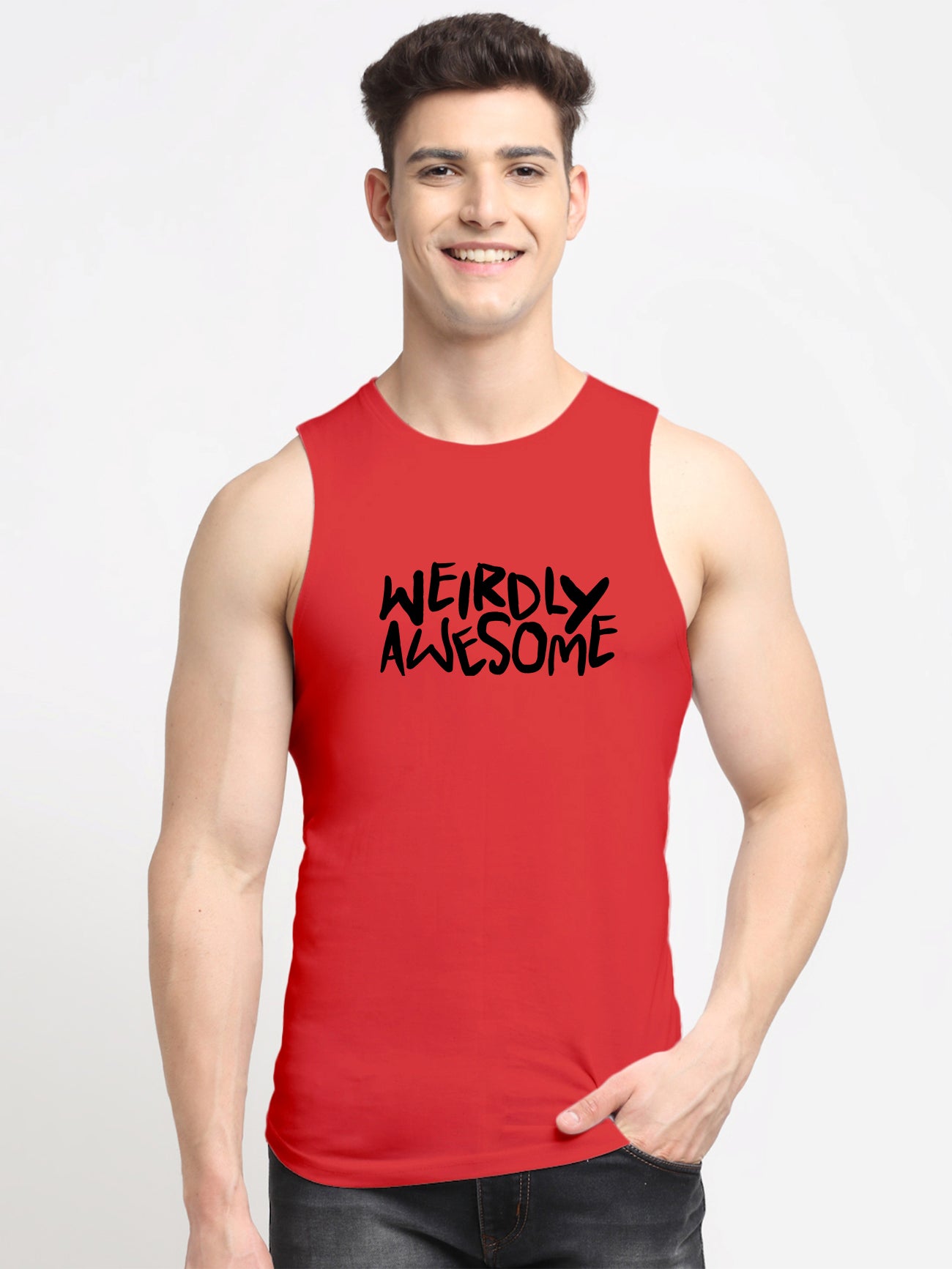Men's Weirdly Awesome Round Neck Sports Gym Vest - Friskers