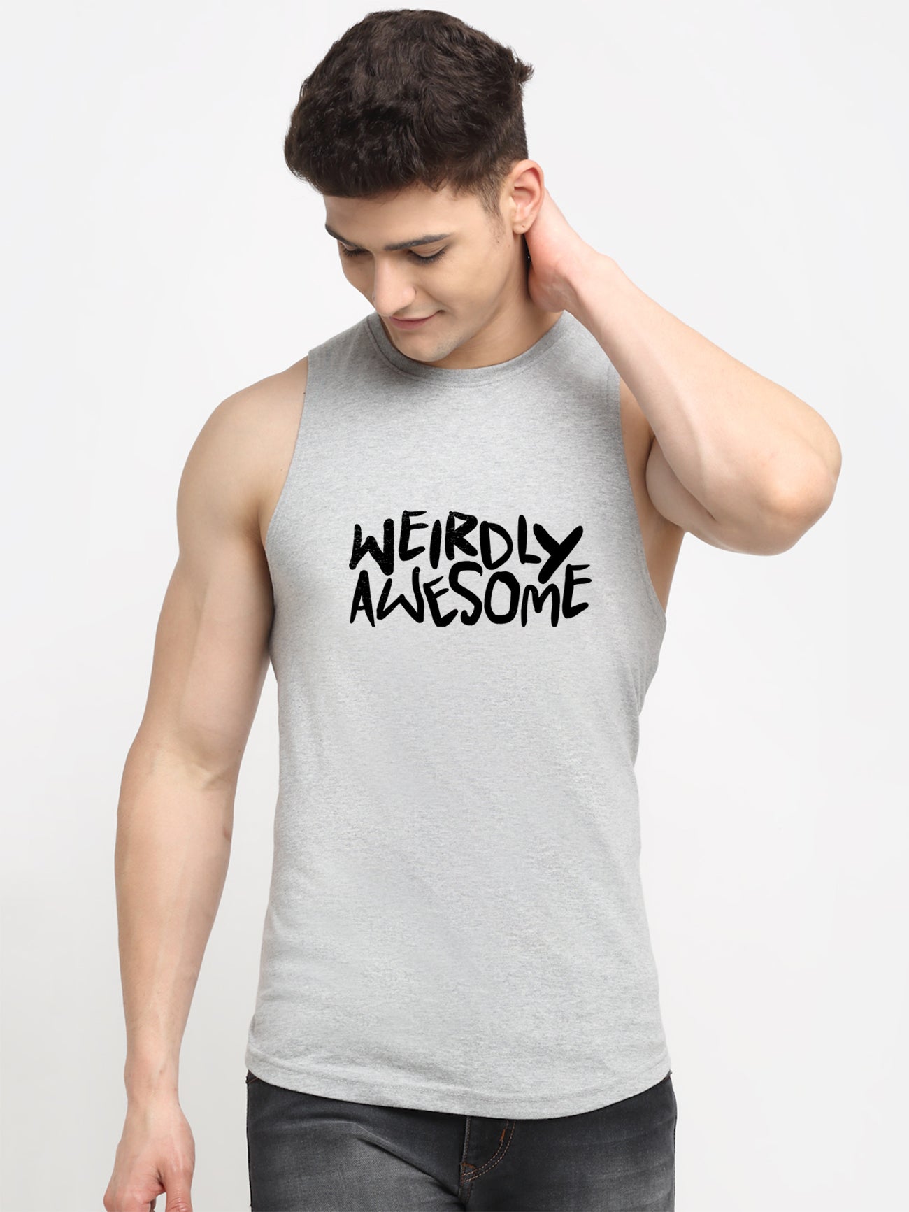 Men's Weirdly Awesome Round Neck Sports Gym Vest - Friskers