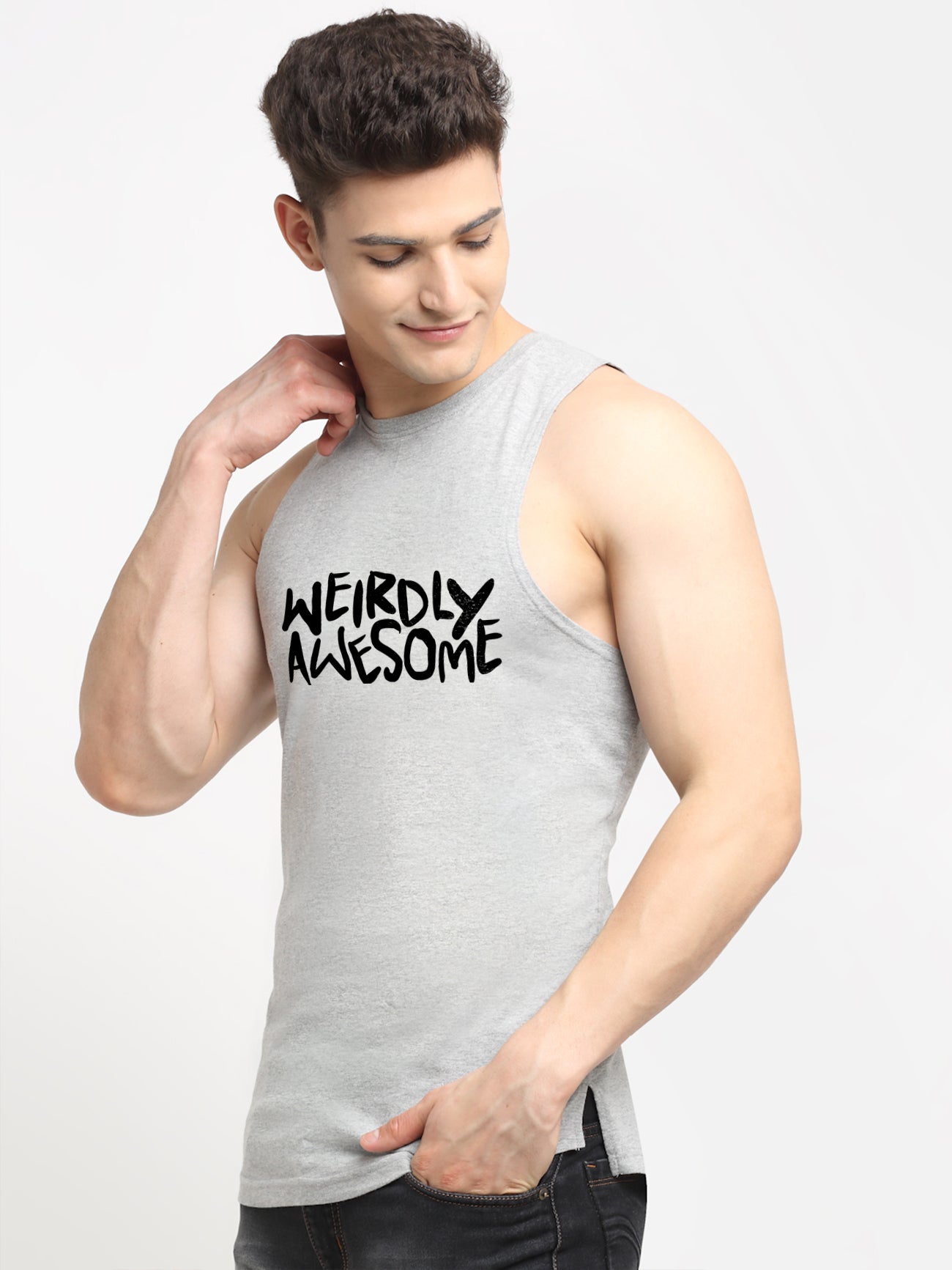 Men's Weirdly Awesome Round Neck Sports Gym Vest - Friskers
