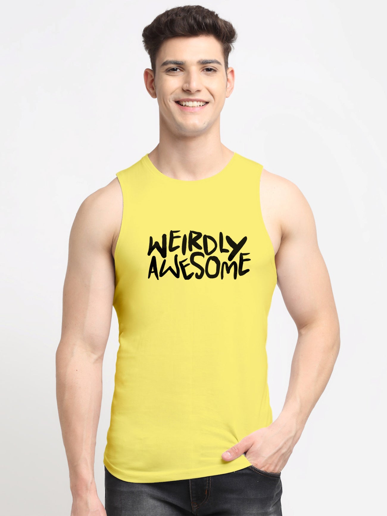 Men's Weirdly Awesome Round Neck Sports Gym Vest - Friskers