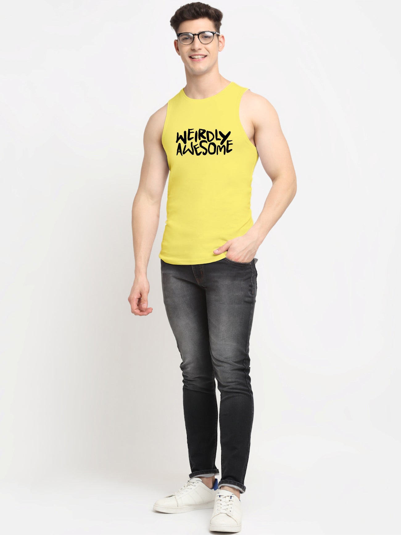 Men's Weirdly Awesome Round Neck Sports Gym Vest - Friskers