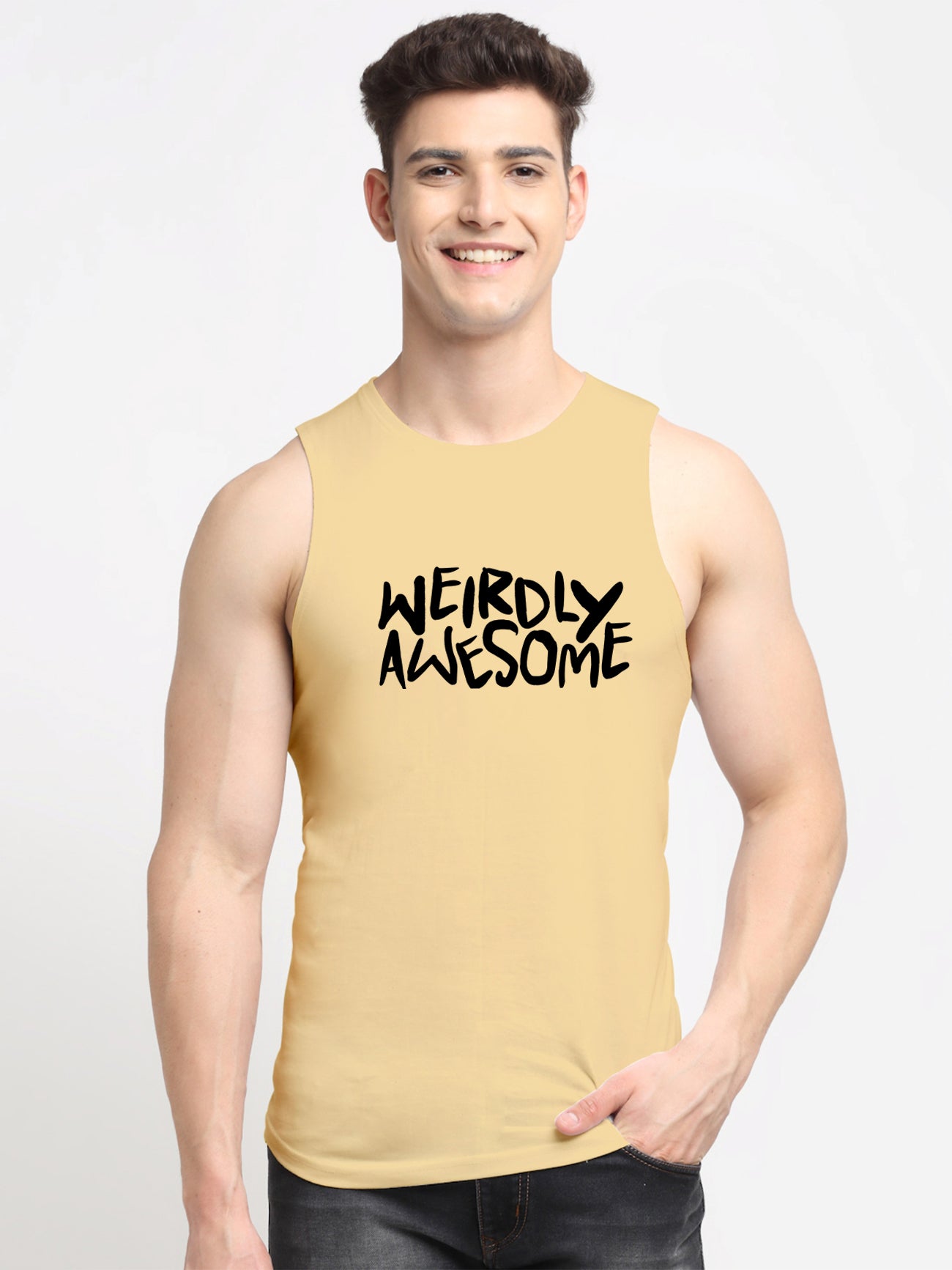 Men's Weirdly Awesome Round Neck Sports Gym Vest - Friskers