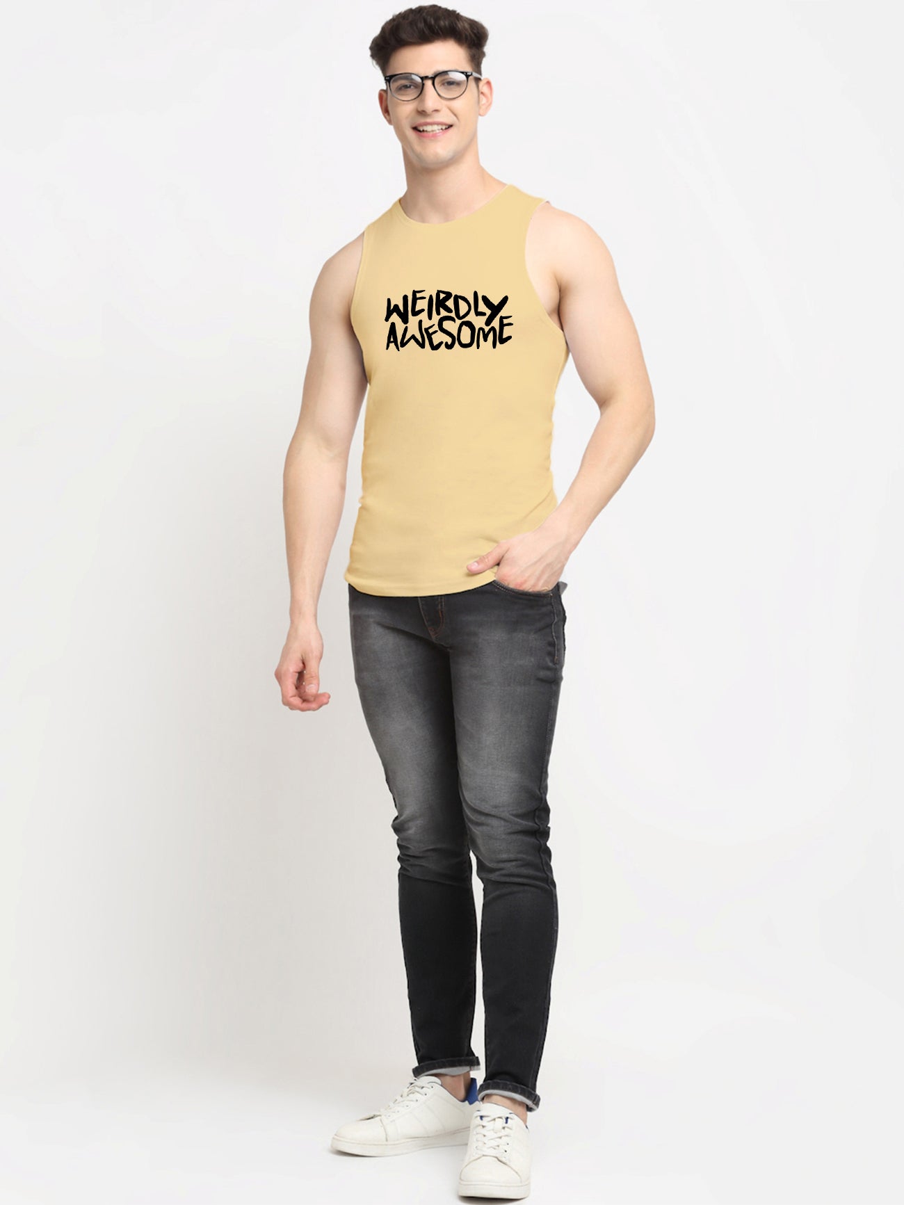 Men's Weirdly Awesome Round Neck Sports Gym Vest - Friskers