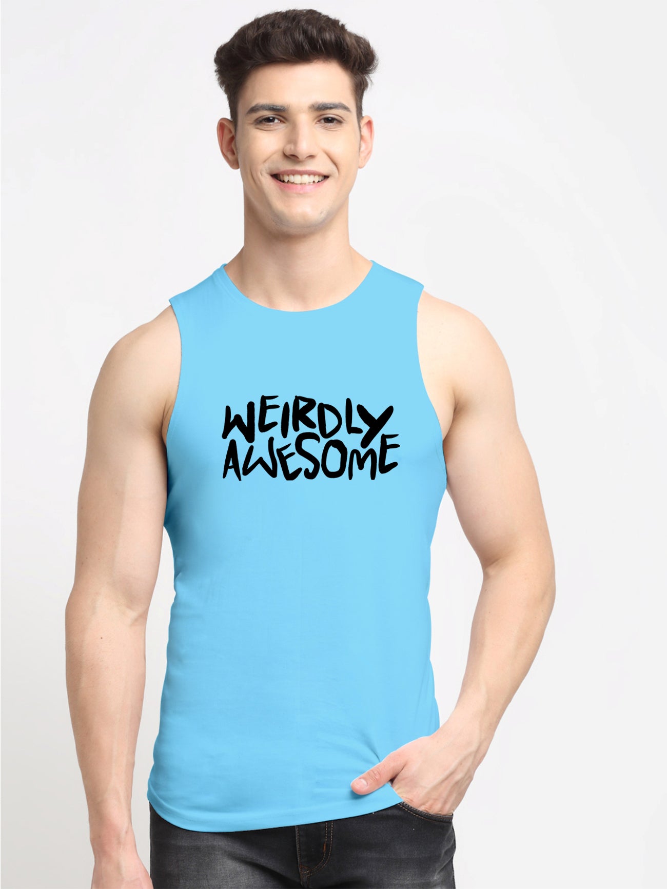 Men's Weirdly Awesome Round Neck Sports Gym Vest - Friskers