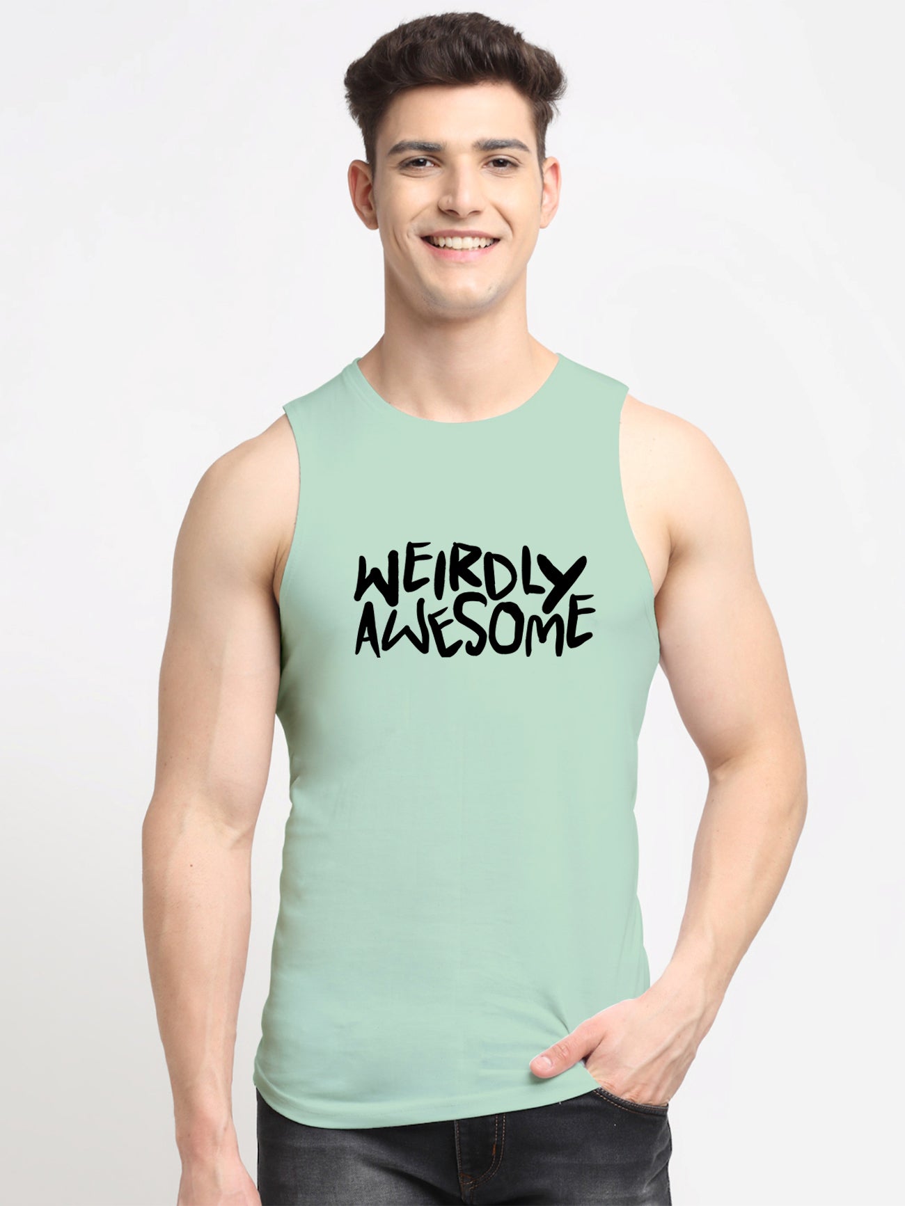 Men's Weirdly Awesome Round Neck Sports Gym Vest - Friskers