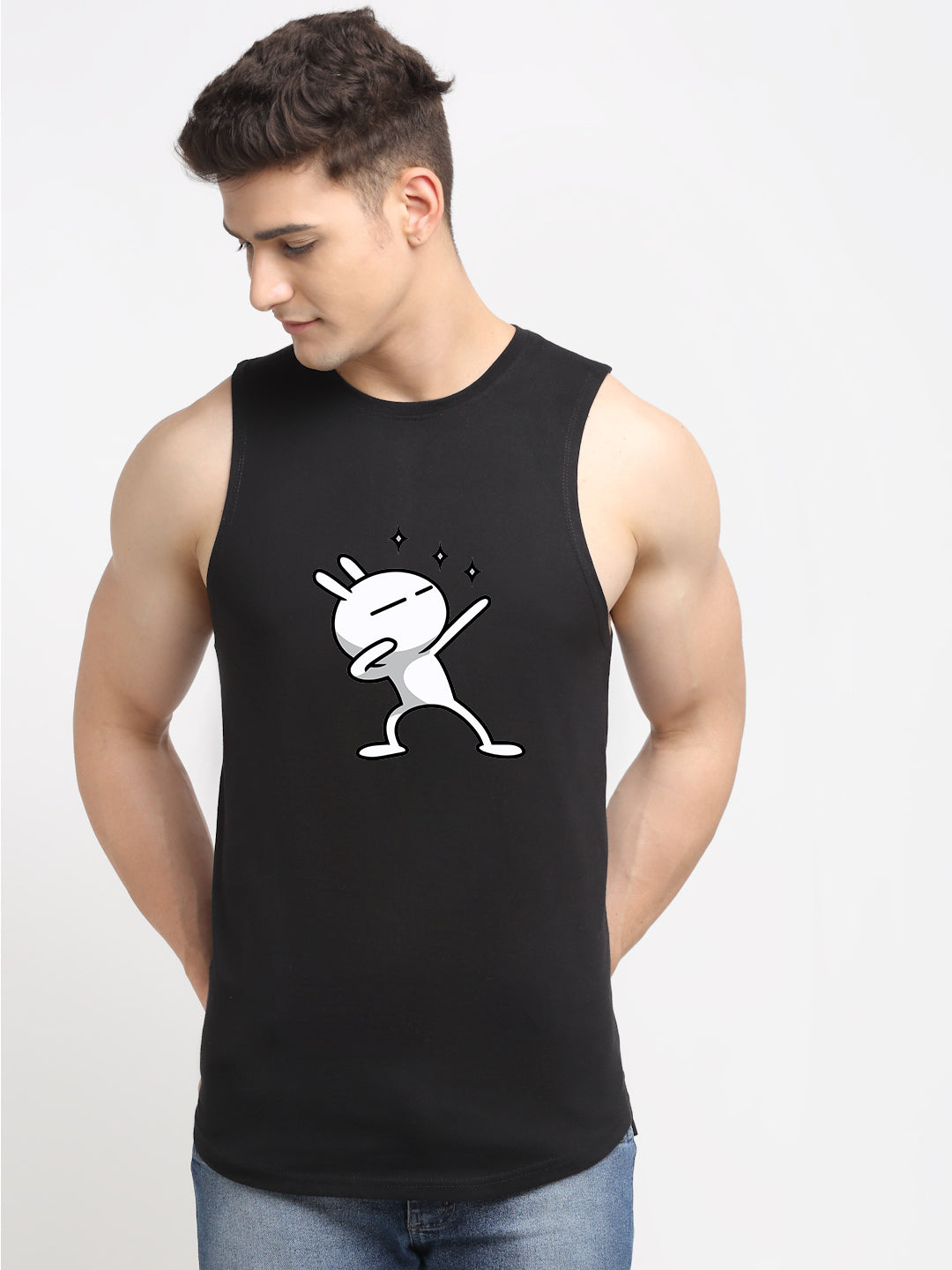 Men's Three Star Round Neck Sports Gym Vest - Friskers