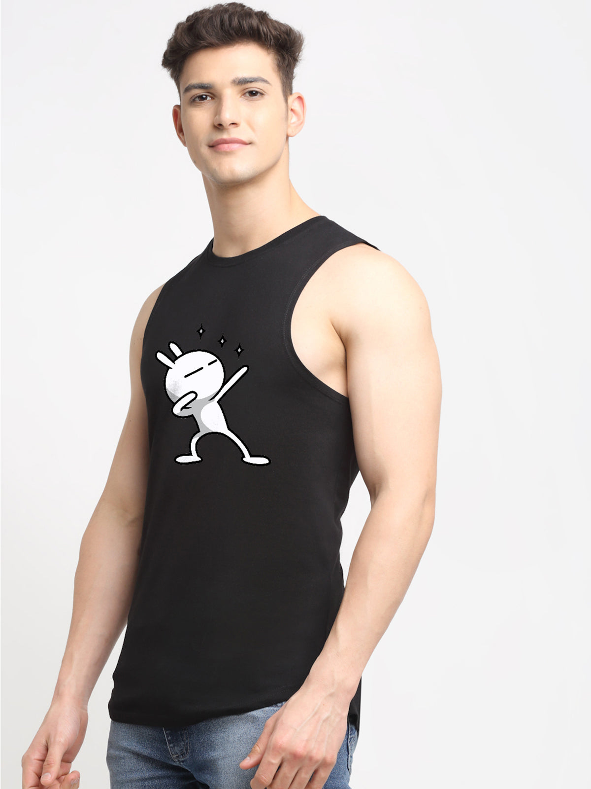 Men's Three Star Round Neck Sports Gym Vest - Friskers