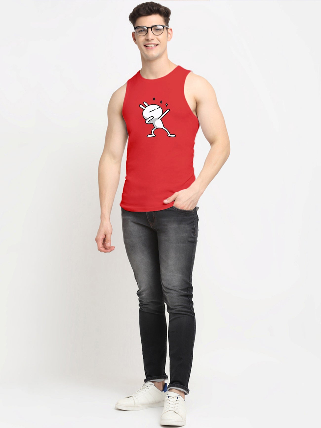 Men's Three Star Round Neck Sports Gym Vest - Friskers