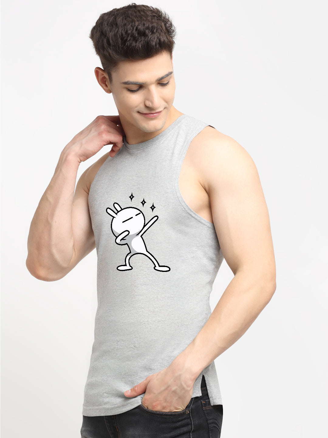 Men's Three Star Round Neck Sports Gym Vest - Friskers