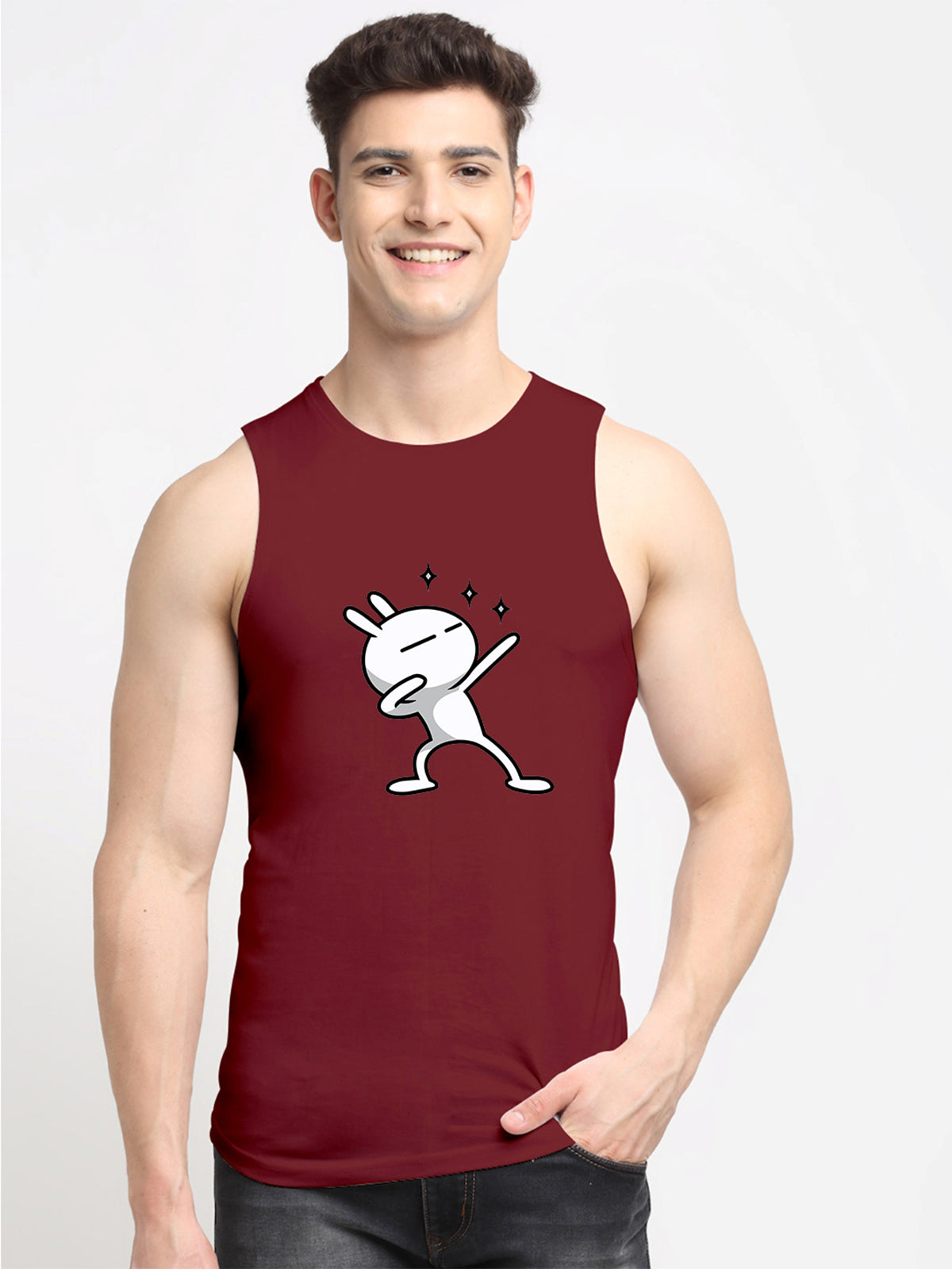Men's Three Star Round Neck Sports Gym Vest - Friskers