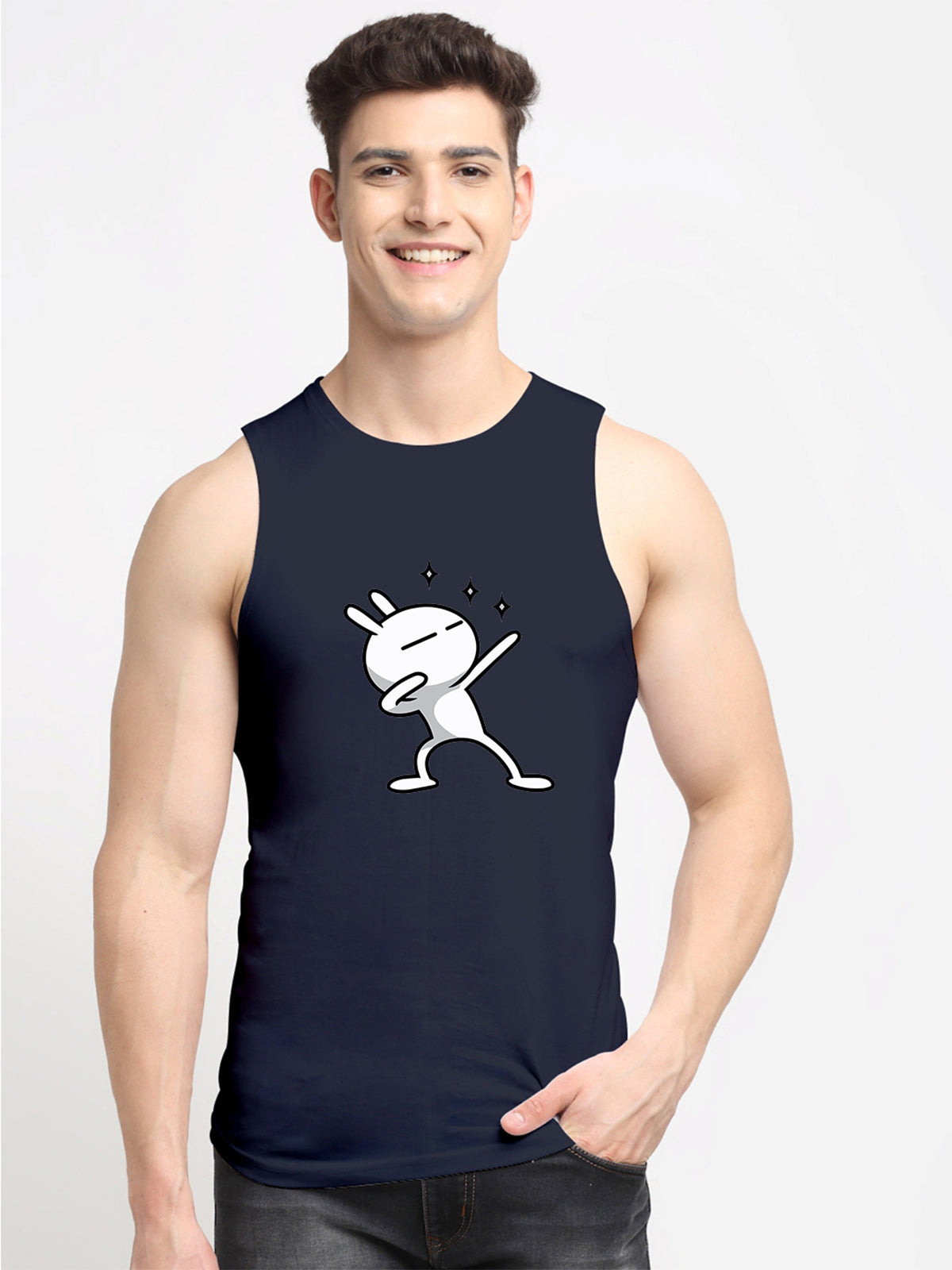 Men's Three Star Round Neck Sports Gym Vest - Friskers