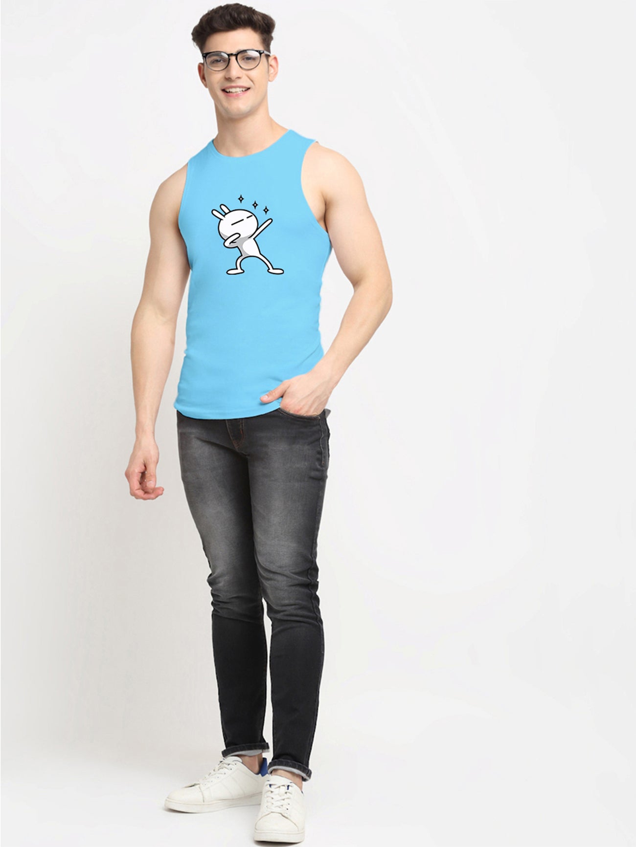 Men's Three Star Round Neck Sports Gym Vest - Friskers
