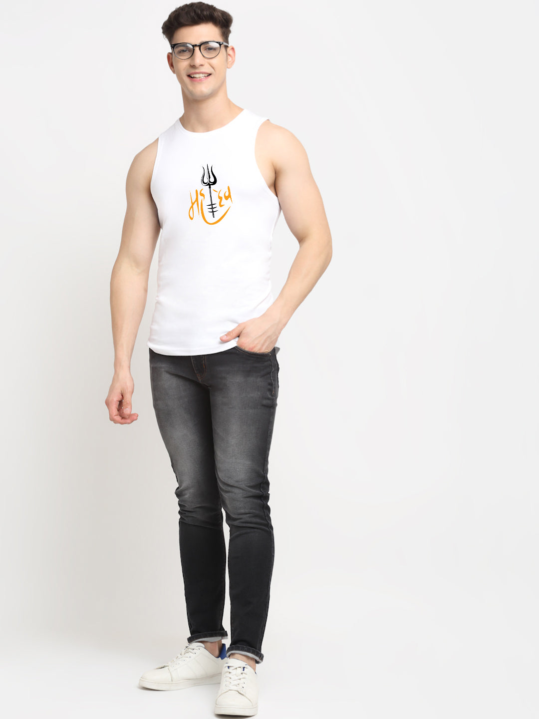 Men's Mahadev Printed Round Neck Gym Vest - Friskers