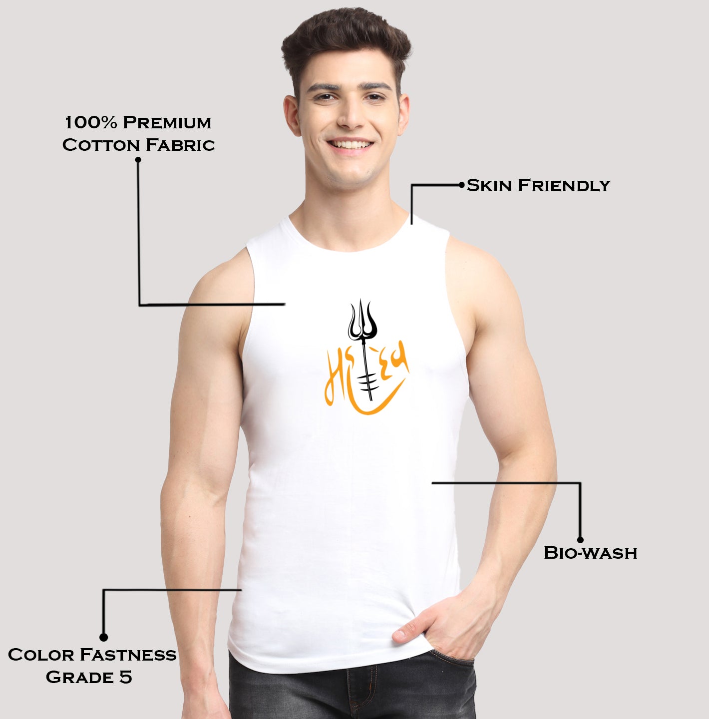 Men's Mahadev Printed Round Neck Gym Vest - Friskers