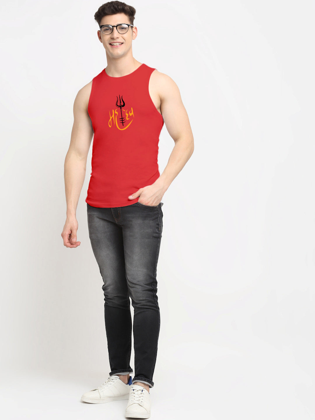 Men's Mahadev Printed Round Neck Gym Vest - Friskers