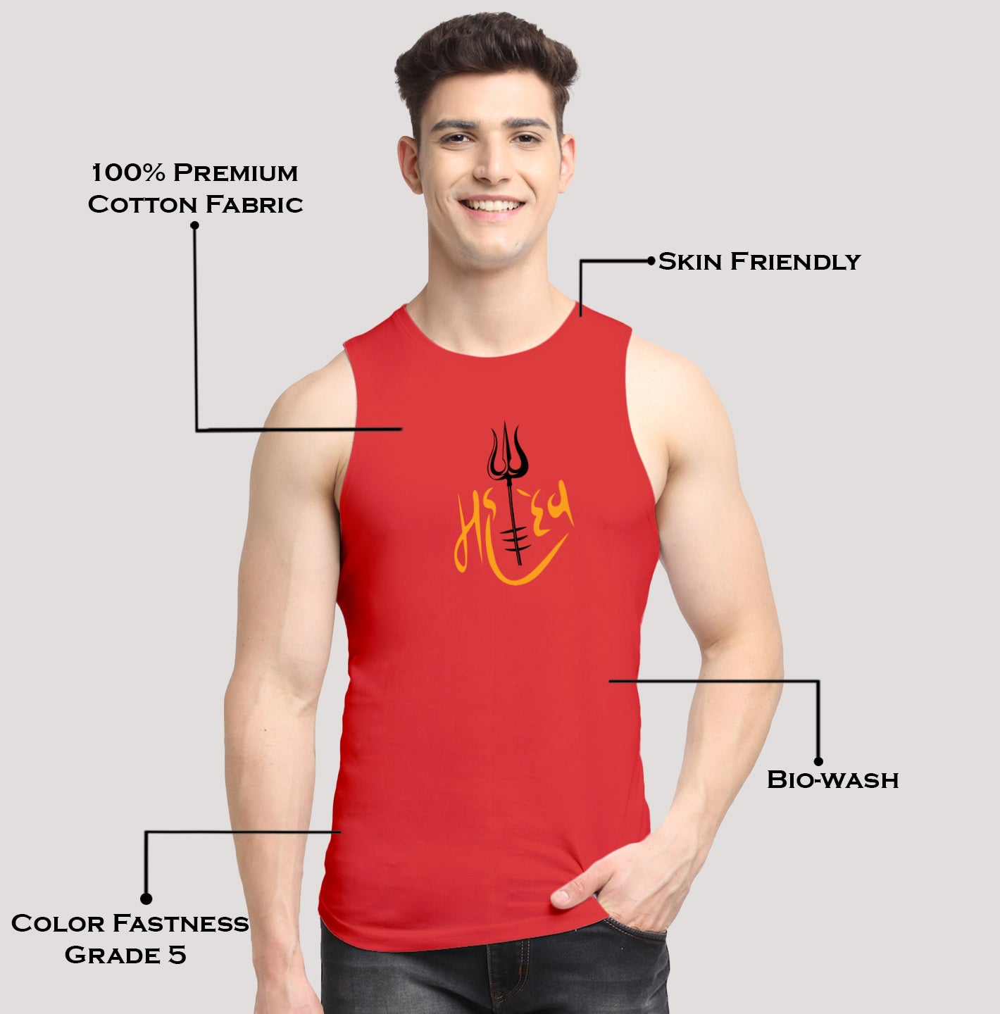 Men's Mahadev Printed Round Neck Gym Vest - Friskers
