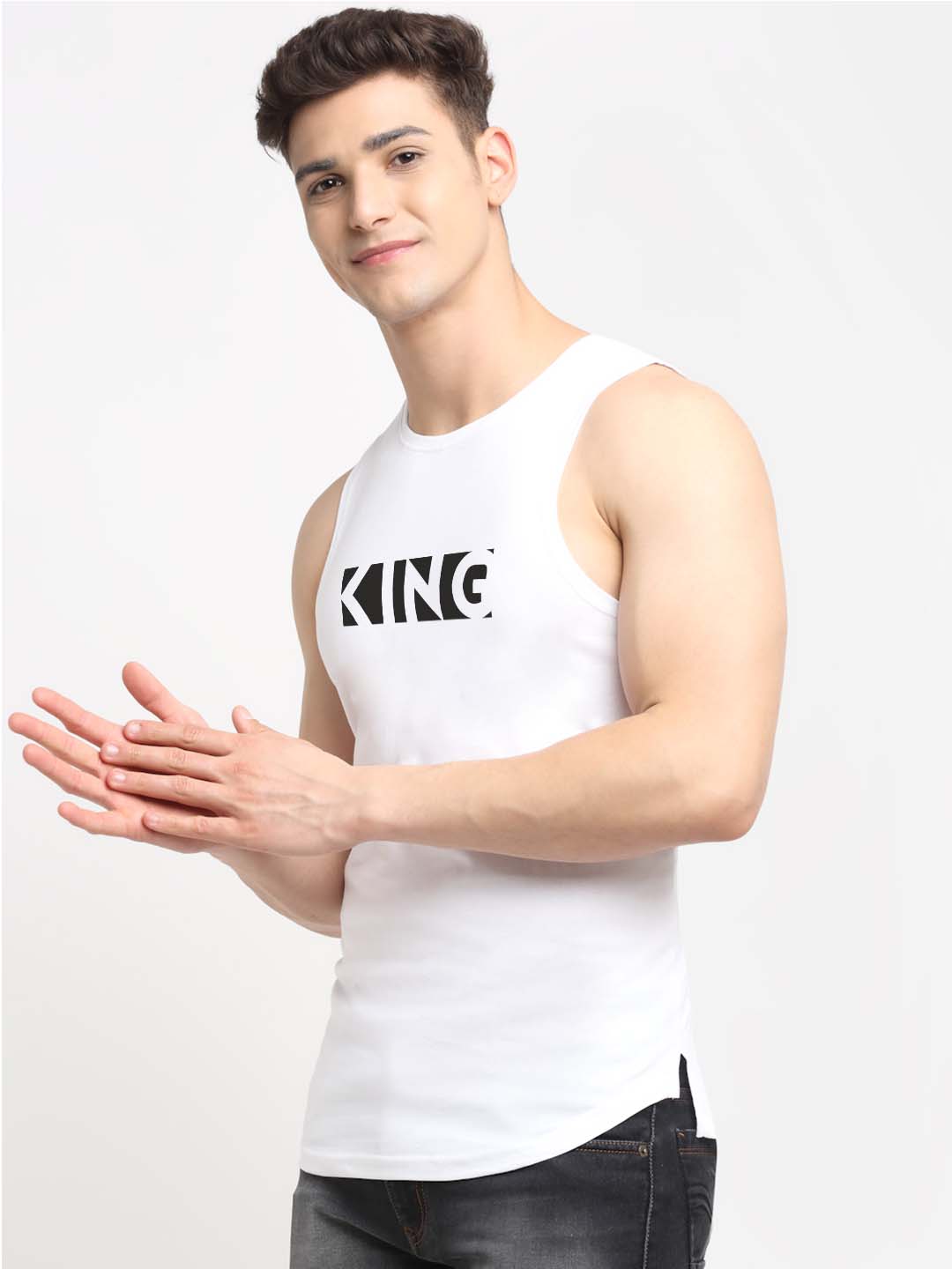 Men King Printed Cotton Gym Vest - Friskers