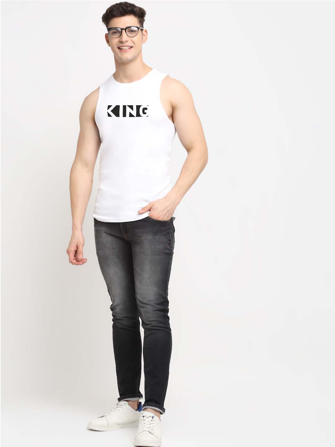 Men King Printed Cotton Gym Vest - Friskers