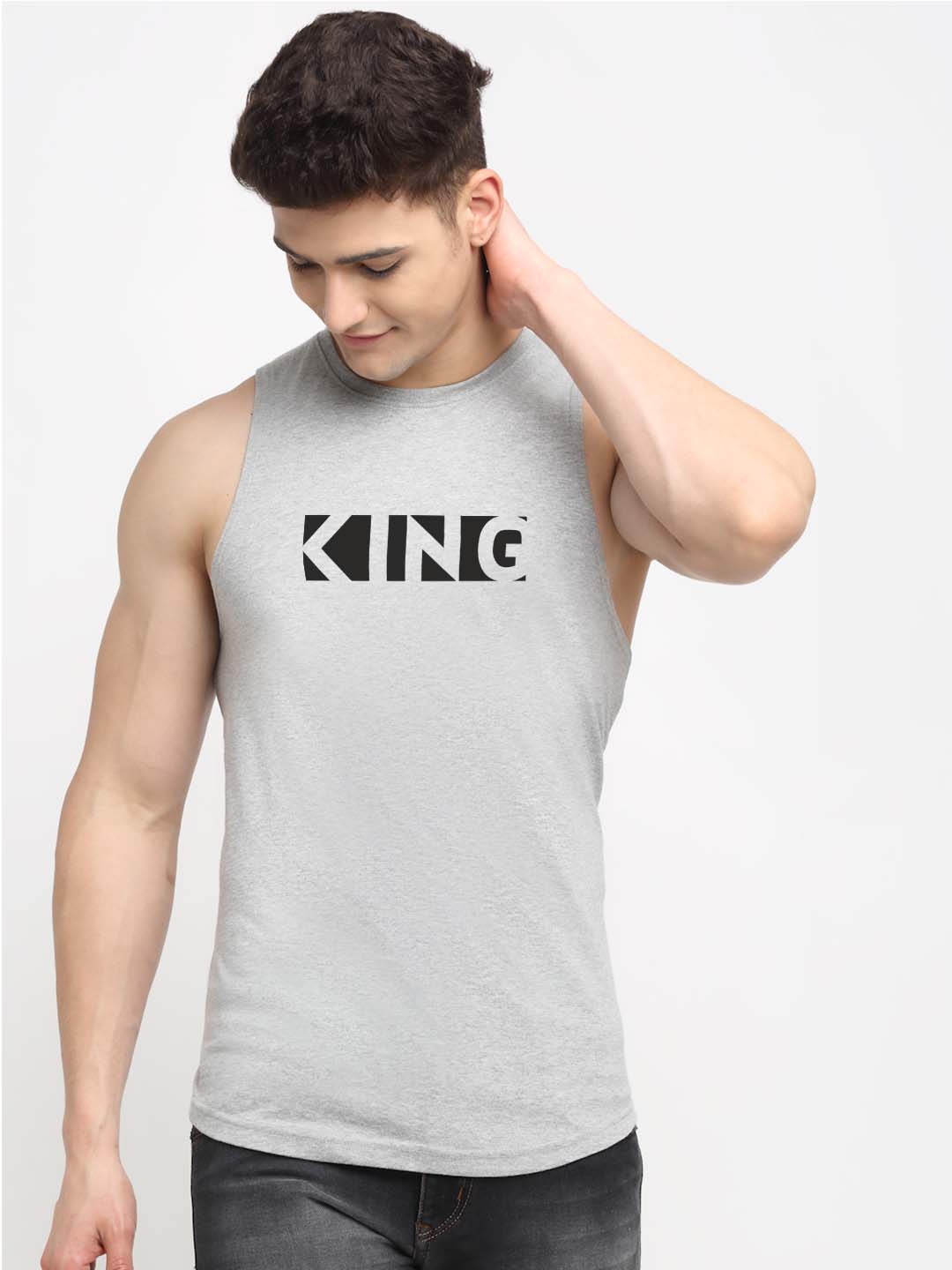 Men King Printed Cotton Gym Vest - Friskers