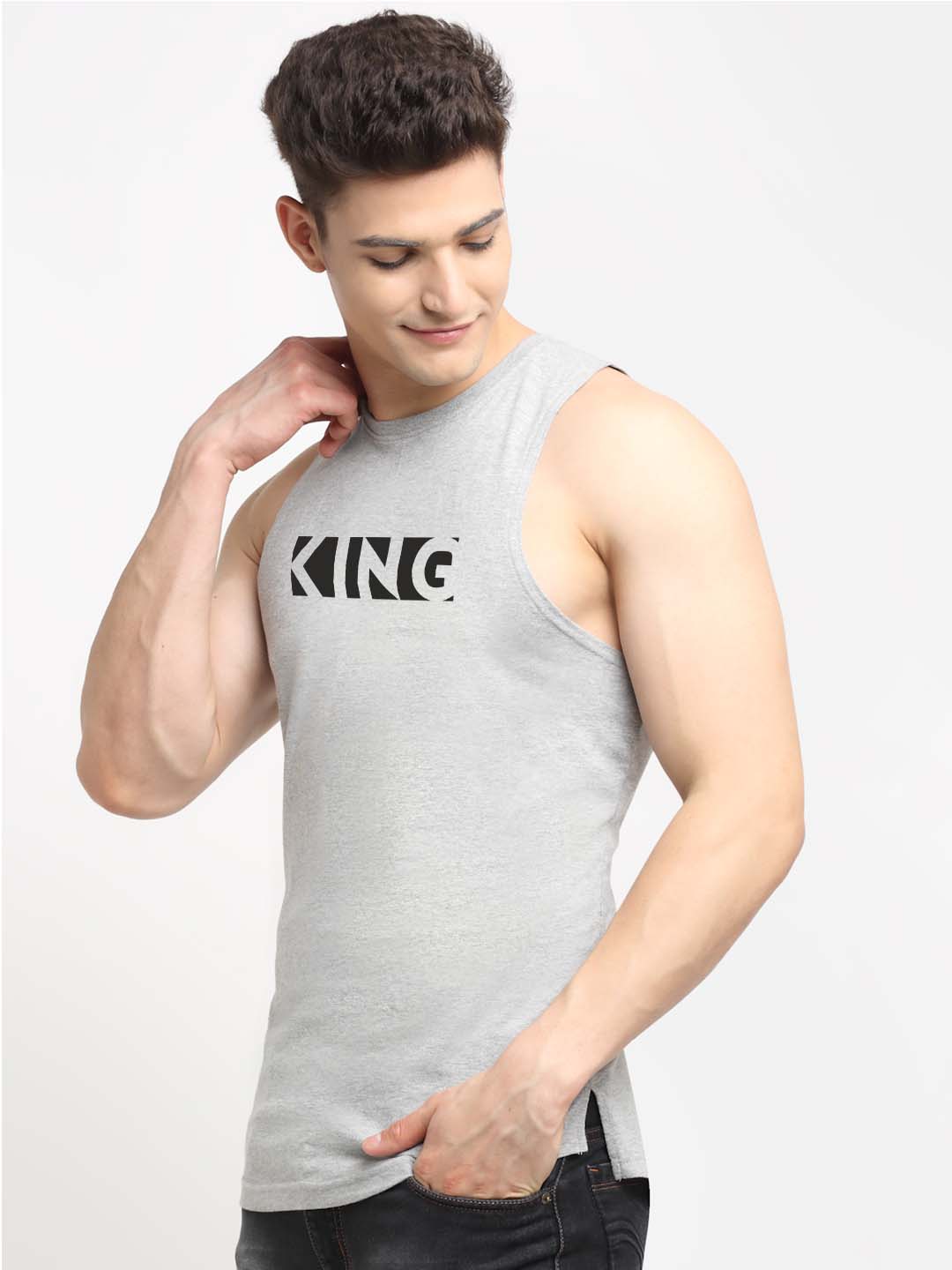 Men King Printed Cotton Gym Vest - Friskers