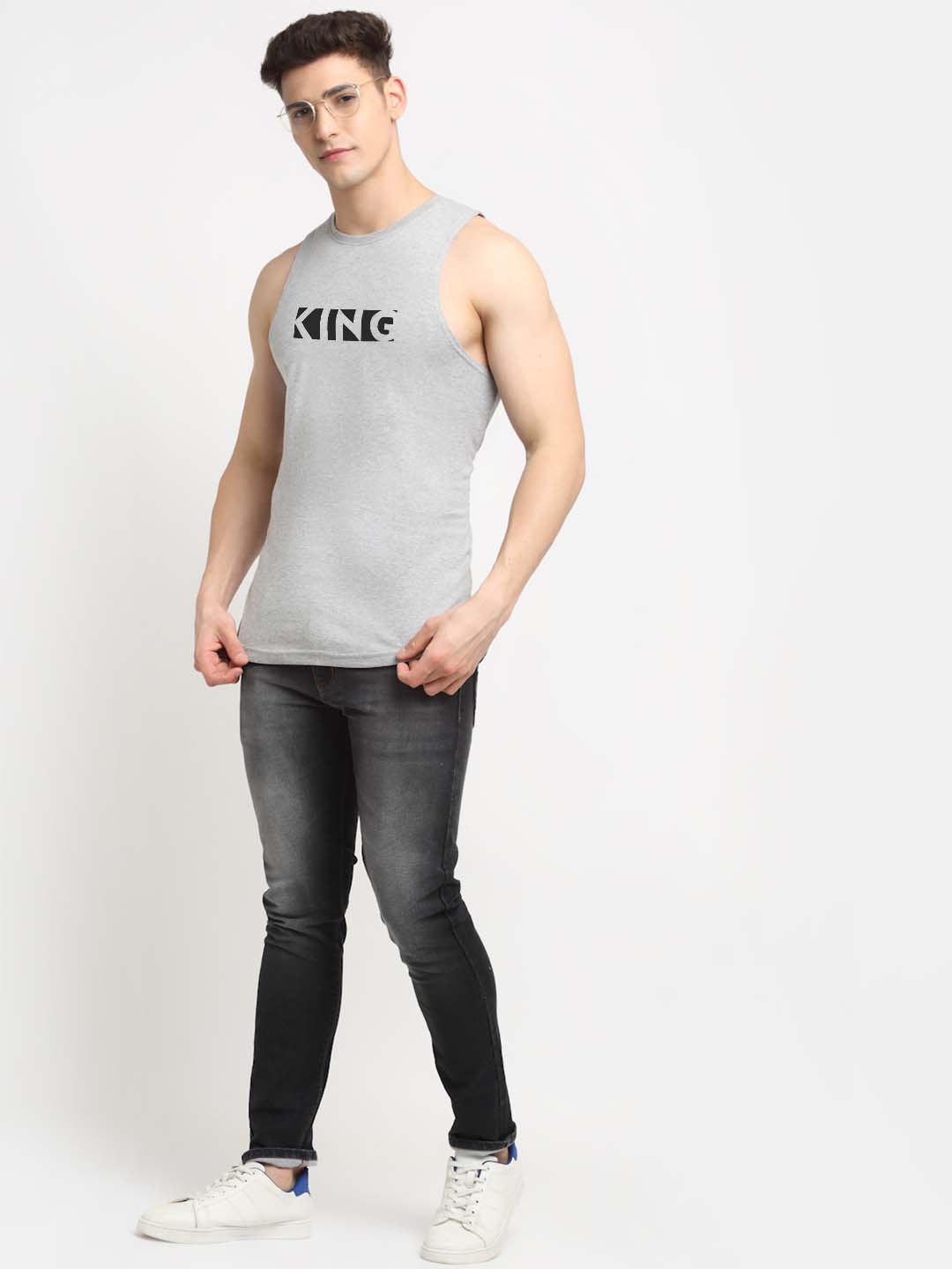 Men King Printed Cotton Gym Vest - Friskers