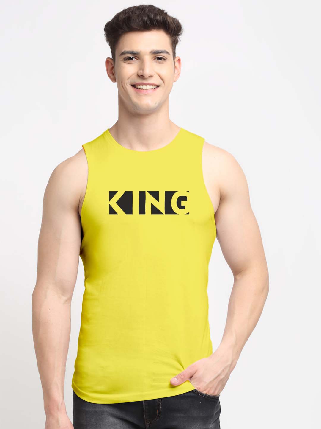 Men King Printed Cotton Gym Vest - Friskers