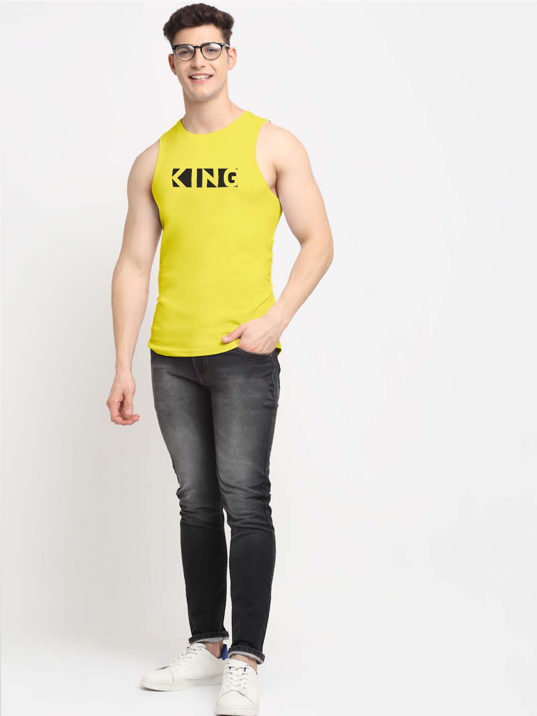 Men King Printed Cotton Gym Vest - Friskers