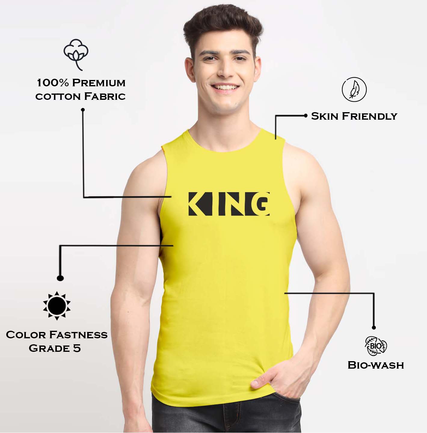 Men King Printed Cotton Gym Vest - Friskers