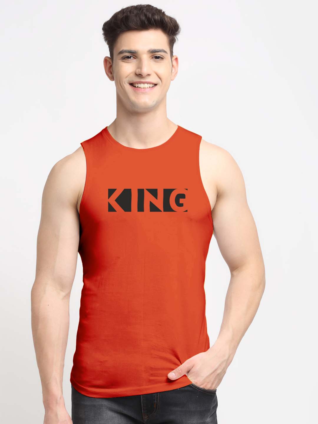 Men King Printed Cotton Gym Vest - Friskers
