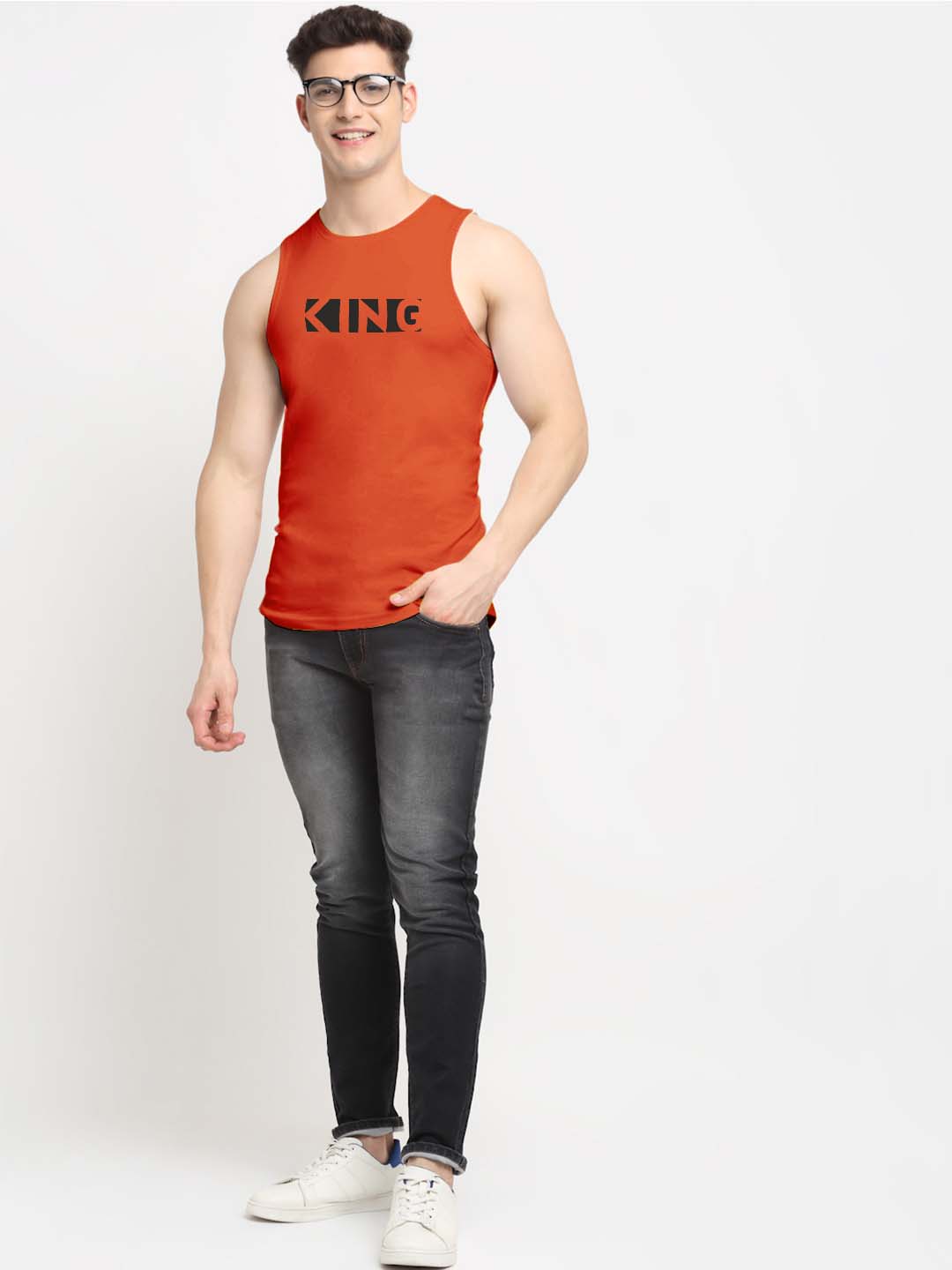 Men King Printed Cotton Gym Vest - Friskers