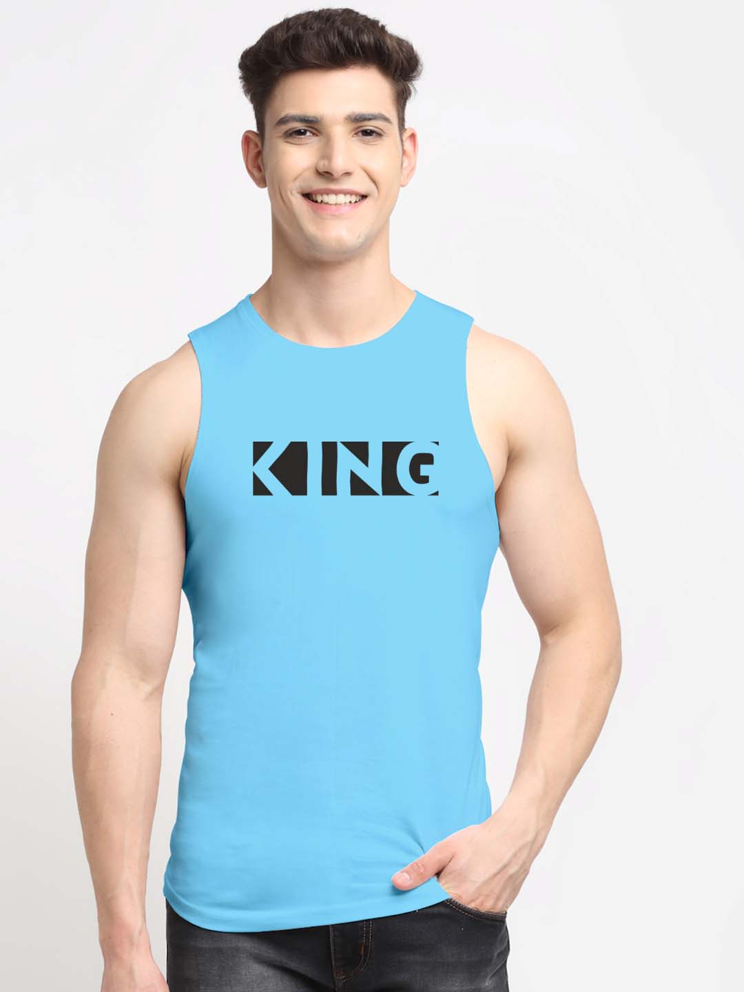 Men King Printed Cotton Gym Vest - Friskers