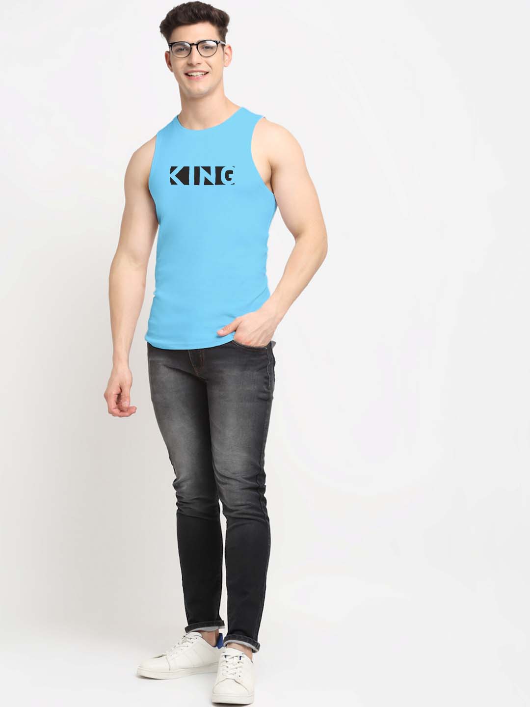 Men King Printed Cotton Gym Vest - Friskers