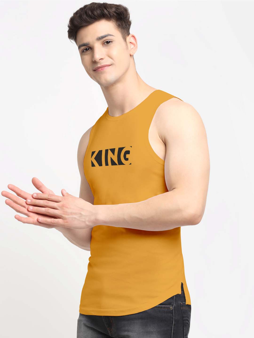 Men King Printed Cotton Gym Vest - Friskers