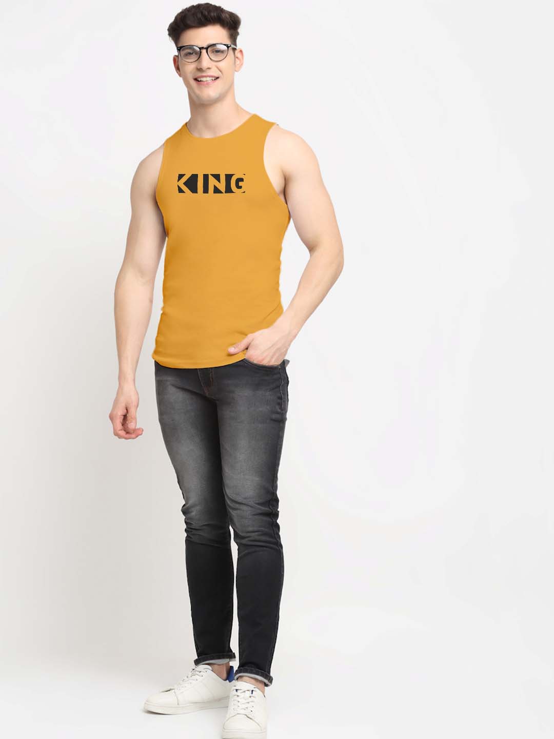 Men King Printed Cotton Gym Vest - Friskers
