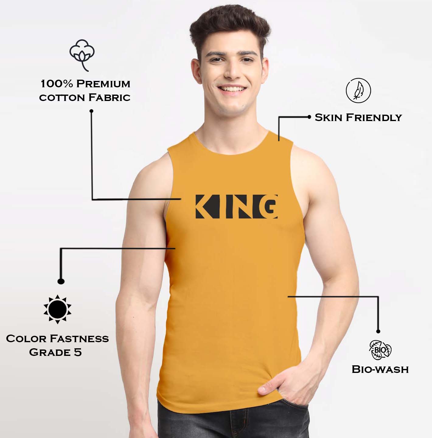Men King Printed Cotton Gym Vest - Friskers