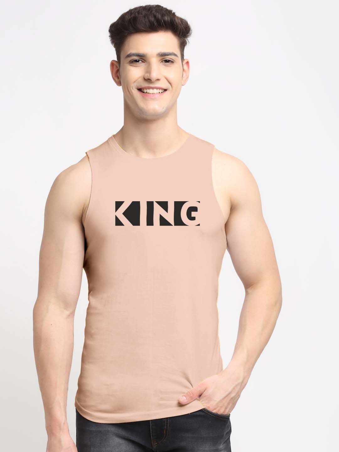 Men King Printed Cotton Gym Vest - Friskers