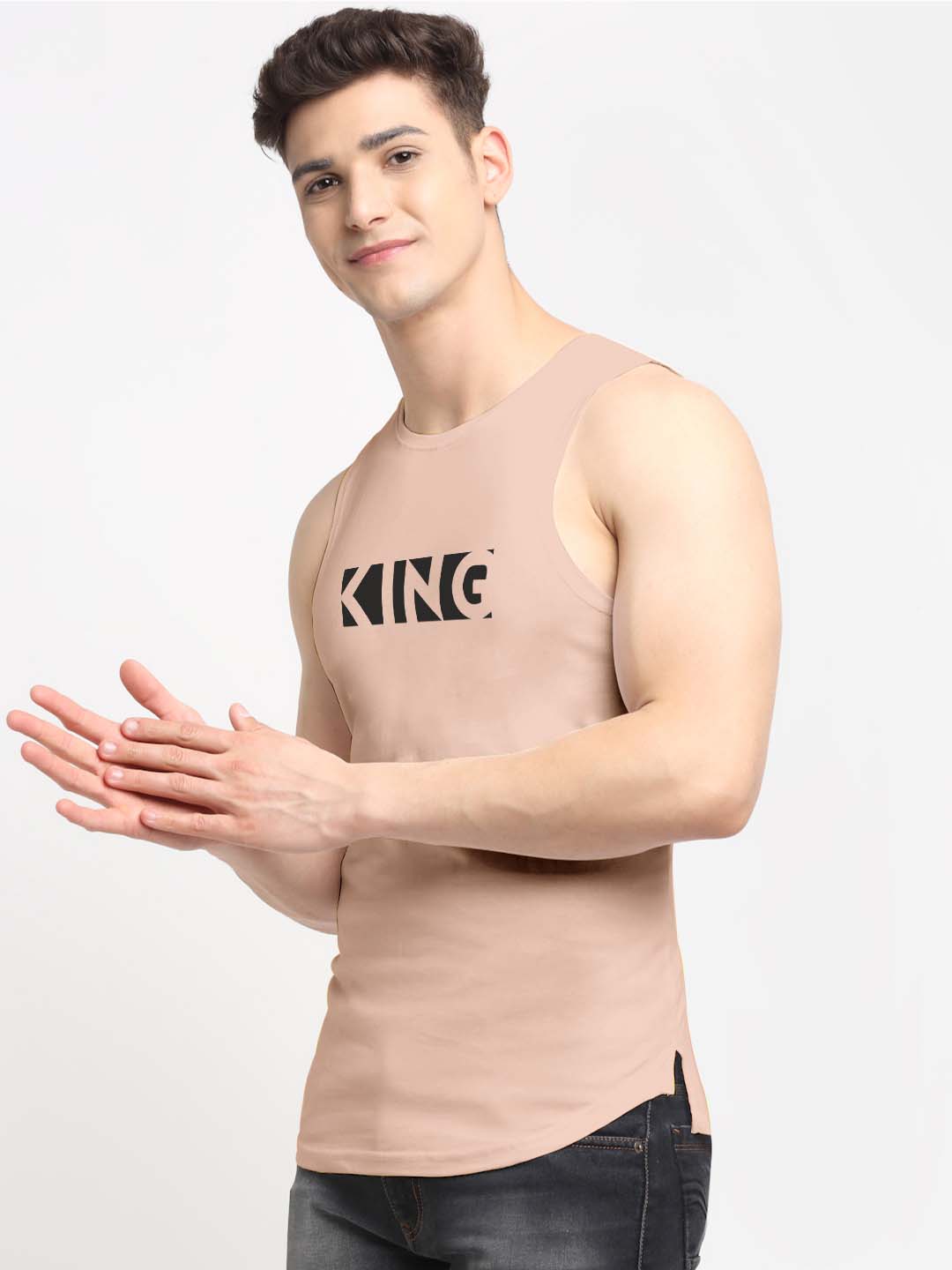 Men King Printed Cotton Gym Vest - Friskers