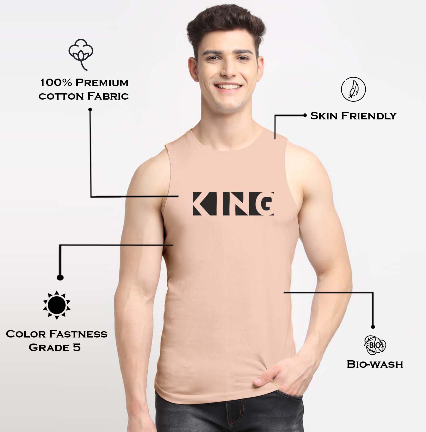Men King Printed Cotton Gym Vest - Friskers