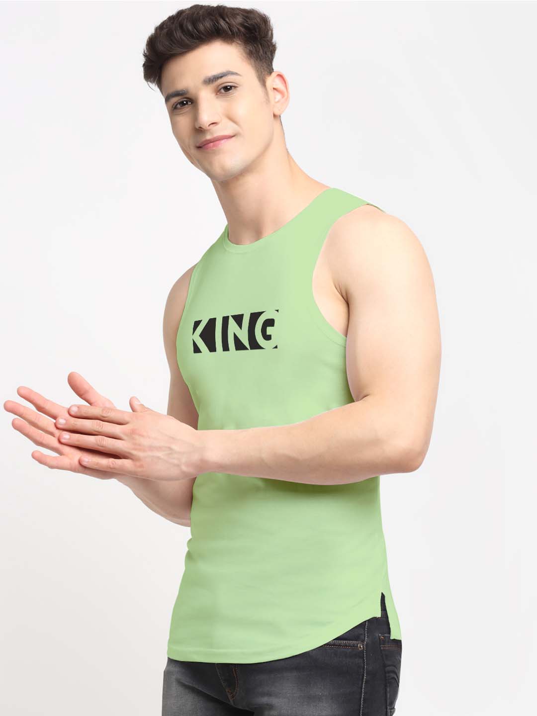 Men King Printed Cotton Gym Vest - Friskers
