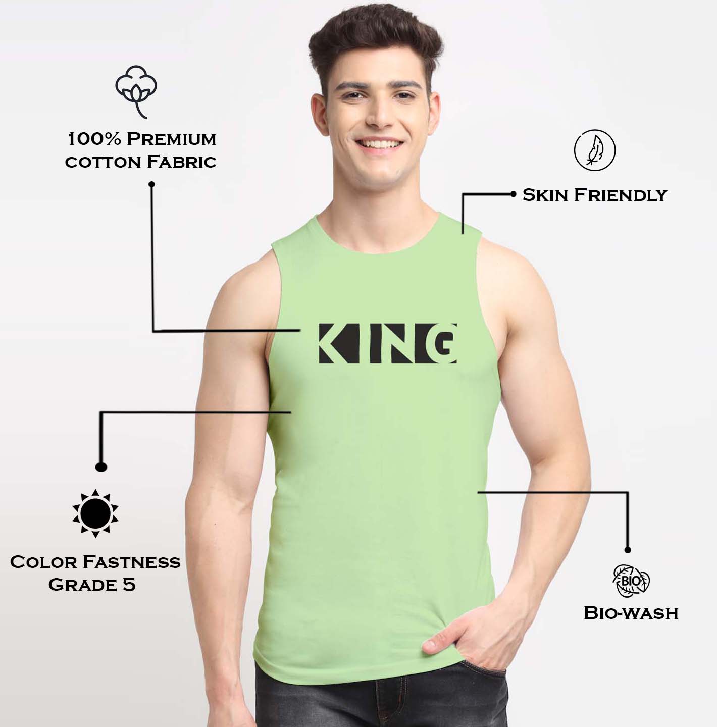 Men King Printed Cotton Gym Vest - Friskers