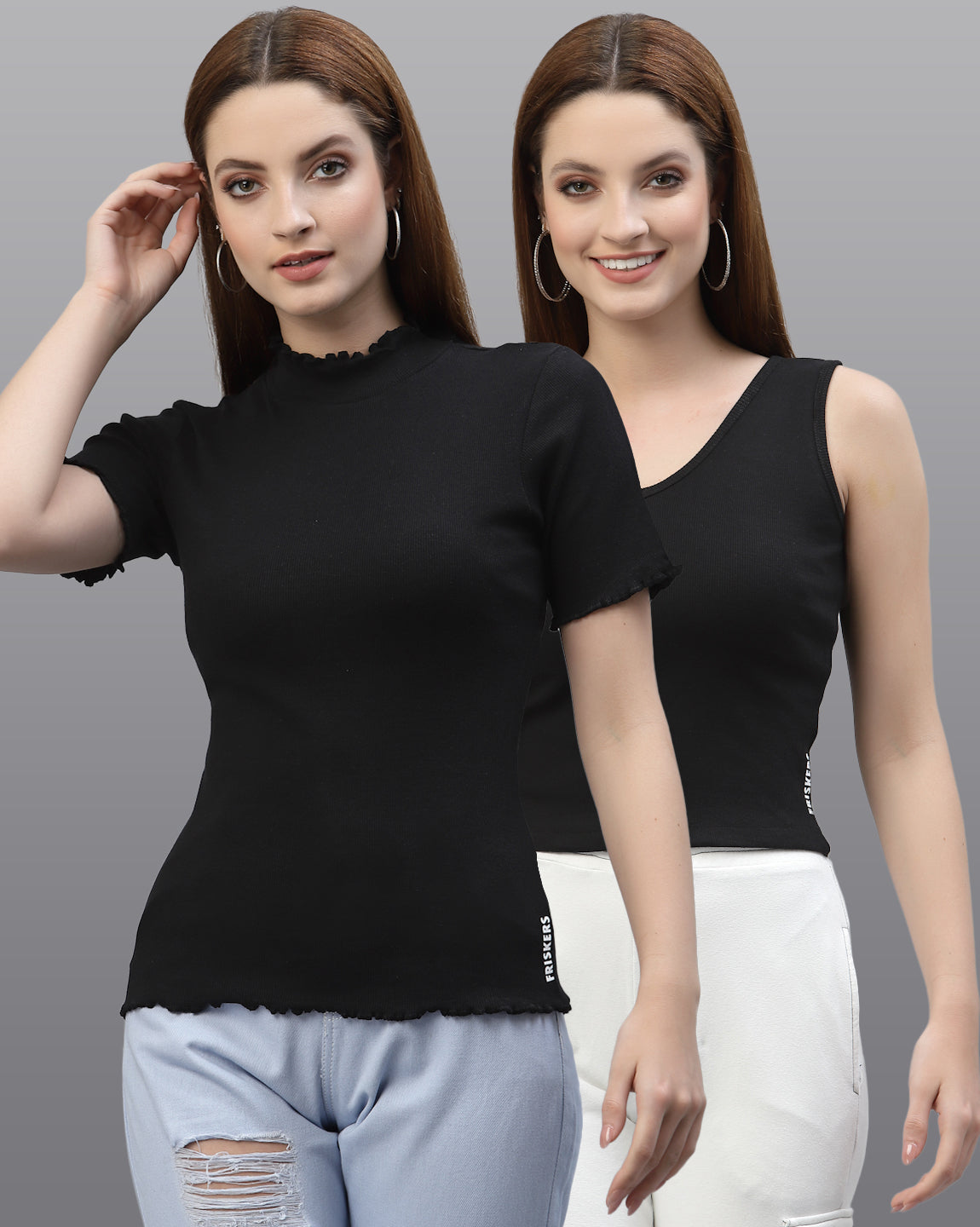Women Pack Of 2 Slim Fit Pure Cotton Top - Friskers