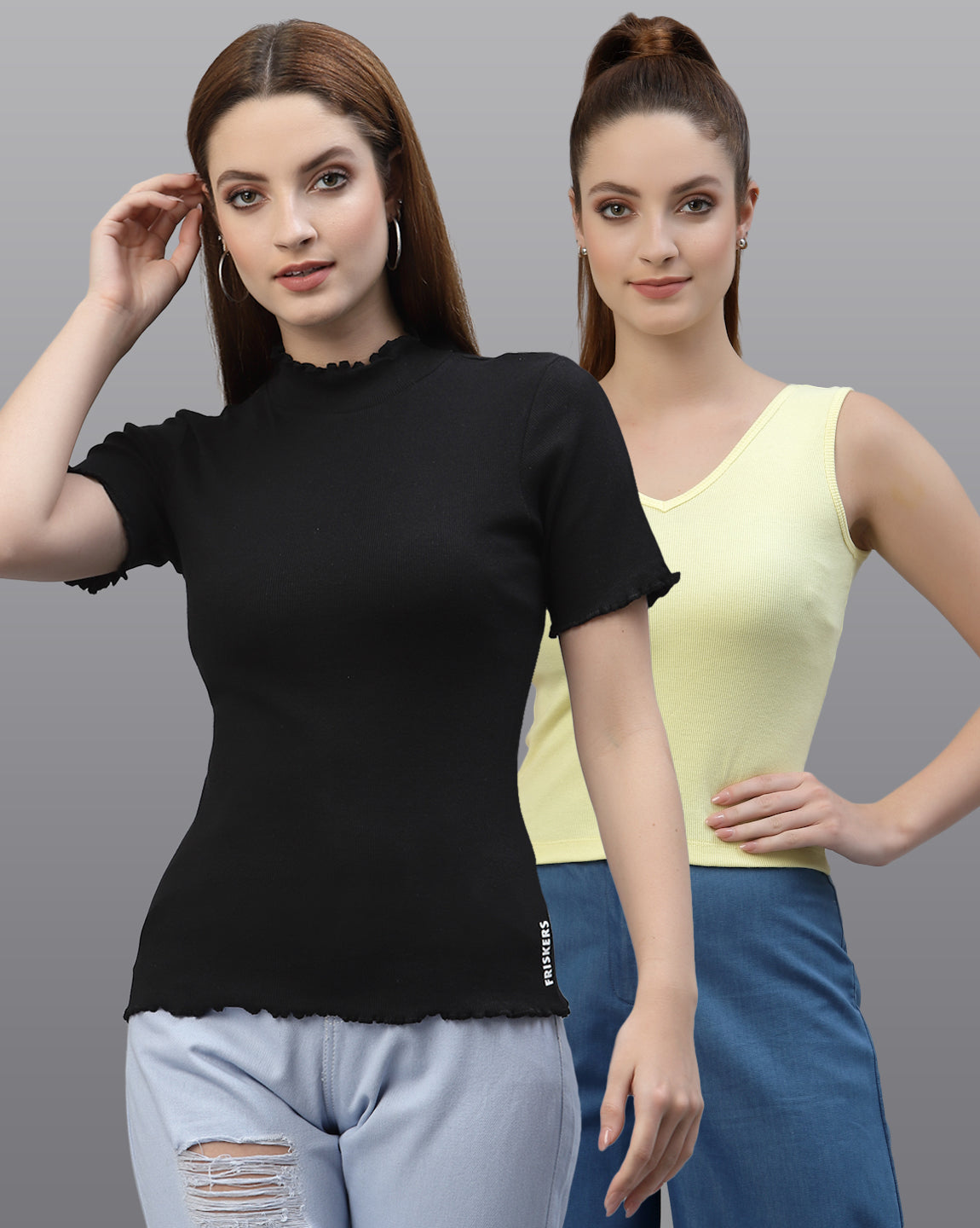 Women Pack Of 2 Slim Fit Pure Cotton Top - Friskers