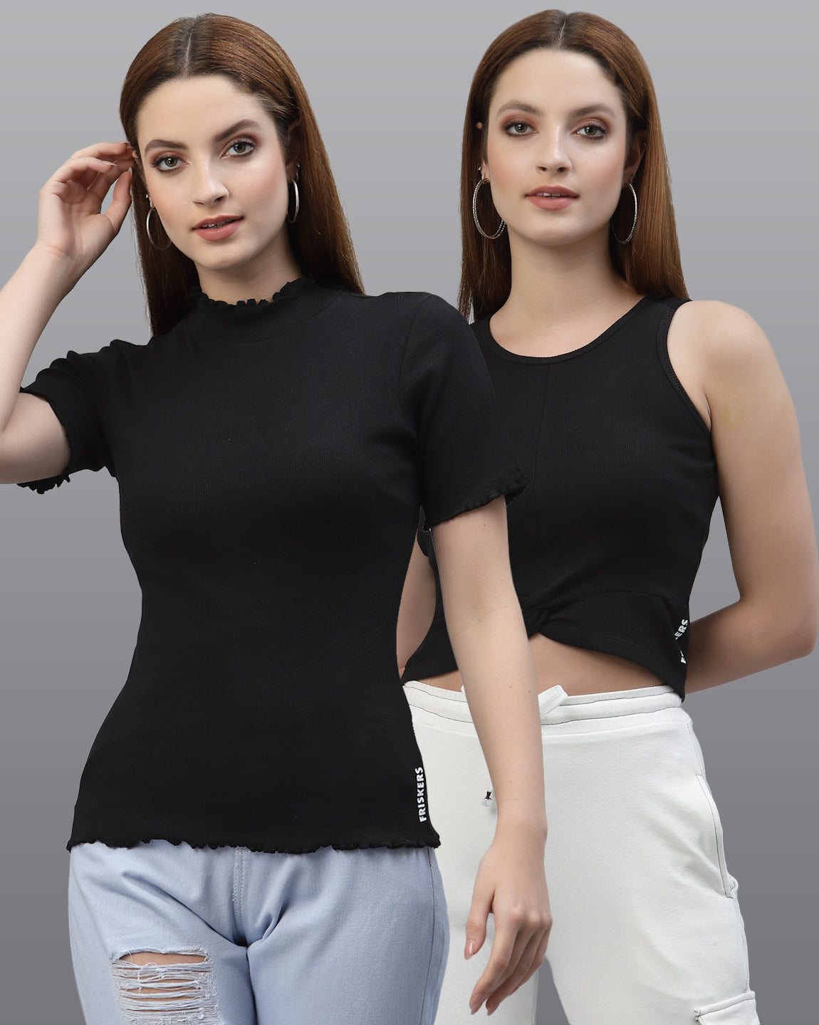 Women Pack Of 2 Cotton Fitted Rib Top - Friskers